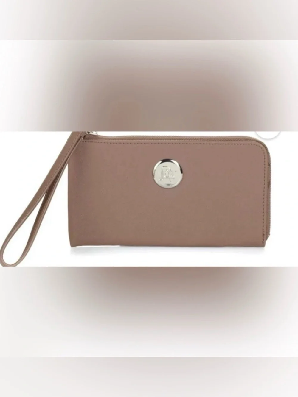 NWOT JOY Mangano Leather Wallet Wristlet With RFID Protection In Taupe